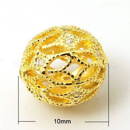 真鍮製キュービックジルコニアビーズ  フィリグリーボール  フィリグリー  ラウンド  ゴールドカラー  10mm  穴：1mm KK-E346-10mm-G-1