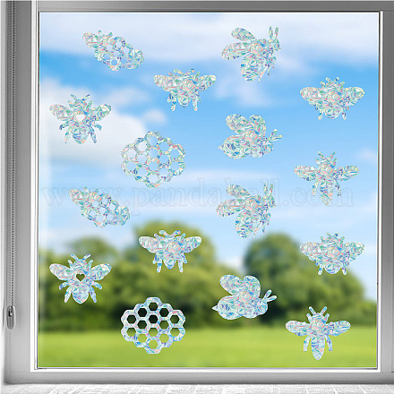 GORGECRAFT 16Pcs Bee Window Clings Honeycomb Windows Decals Anti-Collision 3D Rainbow Prism Film Decorative Static Stickers Sun Catcher Decals for Glass Sliding Door Prevent Birds Strikes Home Decor DIY-WH0314-088-1