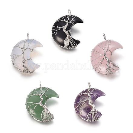 Natural & Synthetic Mixed Stone Tree of Life Wire Wrapped Pendants G-L520-E-P-1