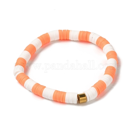 Bracelet extensible de surfeur heishi en pâte polymère avec 304 perle en acier inoxydable BJEW-SW00110-06-1