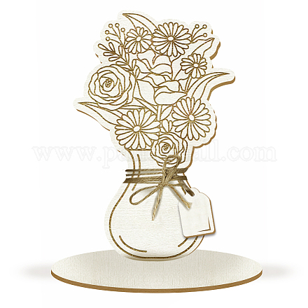 Biglietto di auguri con bouquet di fiori in legno AJEW-WH0441-009-1