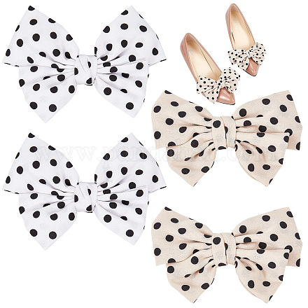 CRASPIRE 2 Pairs 2 Colors Polka Dot Pattern Cloth Bowknot Shoe Decorations FIND-CP0001-39-1