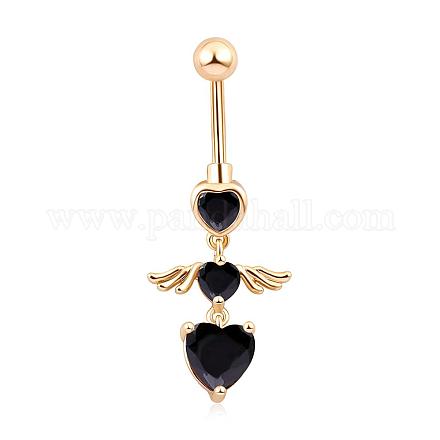 Piercing Jewelry Heart Angel of Mercy Real 18K Gold Plated Brass Cubic Zirconia Navel Ring Belly Rings AJEW-EE0001-19C-1