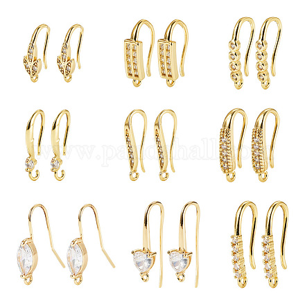 18Pcs 9 Style Brass with Cubic Zirconia Earring Hooks KK-TA0001-43-1