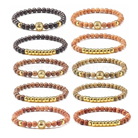 Ensemble de bracelets extensibles en perles de bois BJEW-JB07019-1