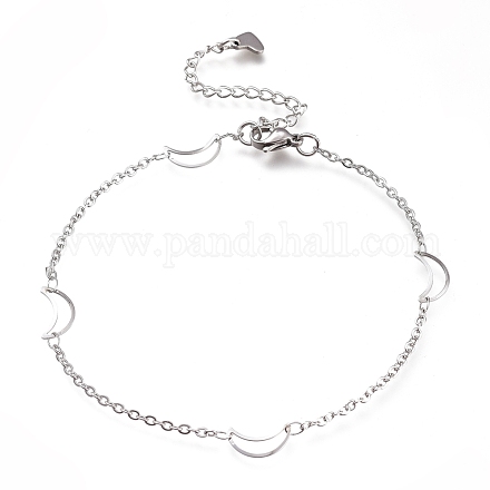 304 Stainless Steel Cable Chain Anklets AJEW-M026-02P-1