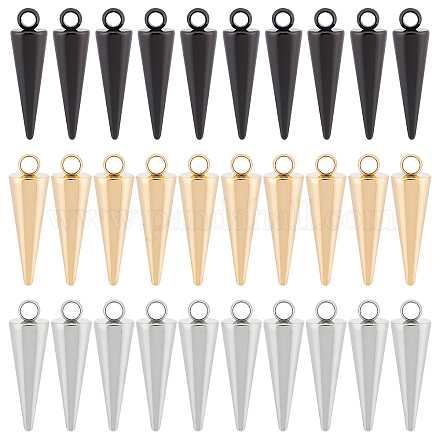 UNICRAFTALE 30pcs 3 Colors Cone Charms Hypoallergenic Spike Stainless Steel Pendants Metal Drop Cone Charm with 1.4~2mm Loop for Hoop Earring Jewelry Making 17.5~18mm STAS-UN0037-76-1