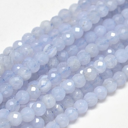 Faceted Round Natural Blue Lace Agate Bead Strands G-F289-10-1