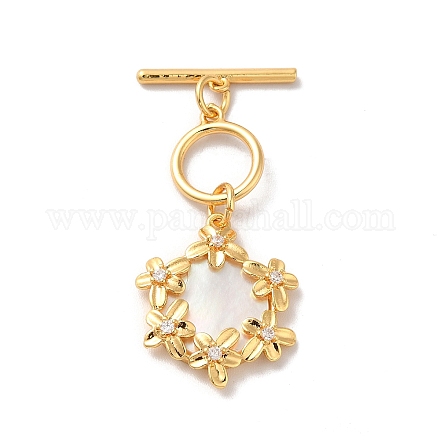 Brass Pave Clear Cubic Zirconia Toggle Clasps KK-M243-09G-01-1