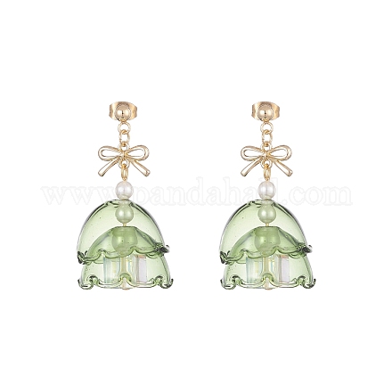 Boucles d'oreilles pendantes en verre d'arbre de Noël avec perles de coquillage EJEW-TA00236-1