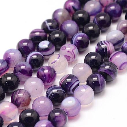 Chapelets de perles en agate rayée naturelle/agate à bandes G-K155-A-8mm-11-1