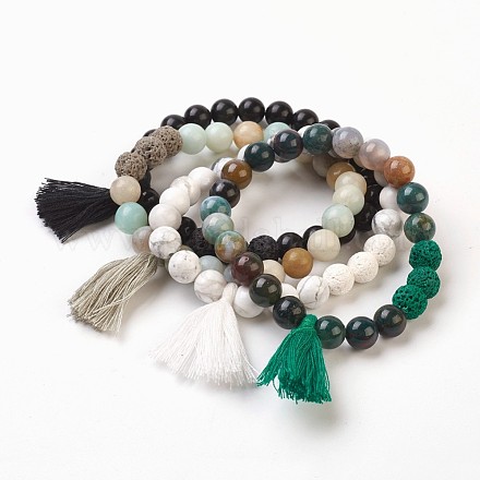 Perles de pierres précieuses naturelles étirer bracelets de breloque BJEW-JB03728-1