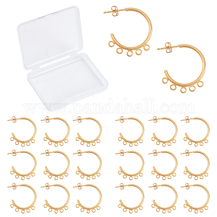CREATCABIN 1 Box 20pcs 18K Gold Plated Stud Earring Findings with Loops Golden Hoop Earring with Ear Nuts Brass Long-Lasting Plated for DIY Earring Jewellery Making 24x20mm KK-CN0001-39-1