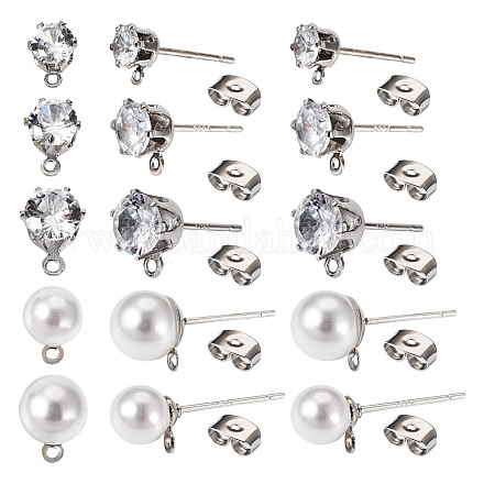 Pandahall 40 pièces 5 style abs plastique imitation perle et clair cubique zircone boucles d'oreilles accessoires EJEW-TA0001-08-1