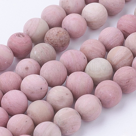 Frosted Natural Rhodonite Round Bead Strands G-G735-09F-8mm-1