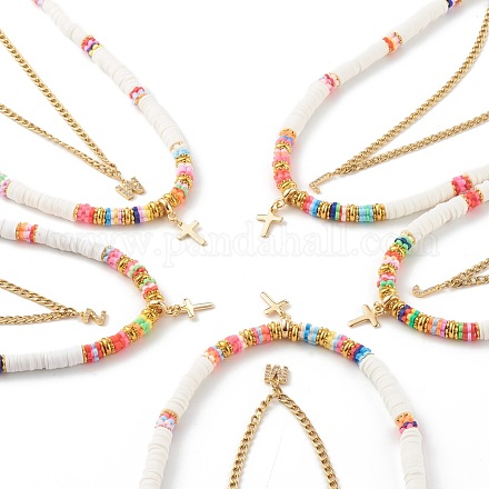 Halsketten-Sets mit Kreuz- und gemischten Buchstabenanhängern NJEW-JN03505-1