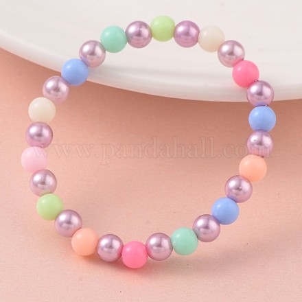 Imitation perles bracelets de perles acrylique extensibles pour enfants BJEW-JB02069-03-1