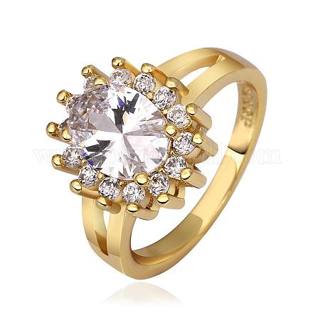 Real 18K Gold Plated Tin Alloy Cubic Zirconia Flat Round Finger Rings For Women RJEW-BB14326-7G-1