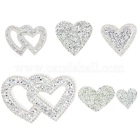 FINGERINSPIRE 6Pcs Heart Shape Rhinestone Patches Silver Heart Rhinestone Appliques Shinny Heart Shape Crystals Appliques With Container Decorative Accessories for DIY Craft Clothing Repair DIY-FG0002-28-1