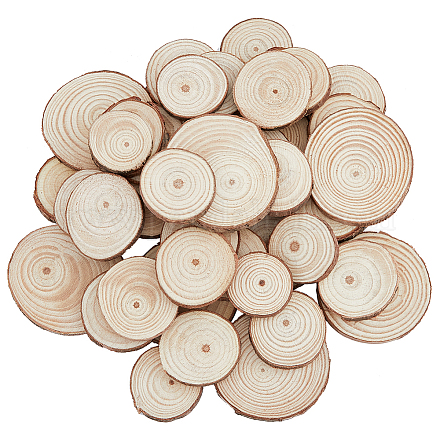 HOBBIESAY 50Pcs Unfinished Natural Wood Slices Small Poplar Wood Cabochons Wooden Circles Tree Slices Flat Round Decorations Different Sizes for Rustic Wedding Table Centerpieces DIY Projects WOOD-HY0001-02-1