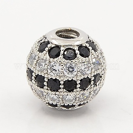 Black & Clear CZ Jewelry Findings Brass Micro Pave Cubic Zirconia Round Beads ZIRC-M015-17P-NR-1