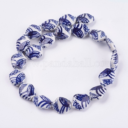 Fatti a mano perle di porcellana bianca e blu PORC-G002-01-1