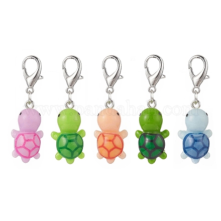 5Pcs 5 Colors Tortoise Resin Pendant Decorations HJEW-JM00864-1