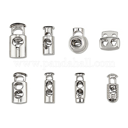 Pandahall 64 pièces 8 styles en alliage métallique ressort de fixation cordon de verrouillage à bascule bouchon à bascule bouchon pour cordons et paracord PALLOY-PH0005-93P-1