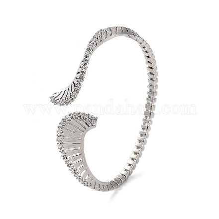 蛇の形をした真鍮のマイクロパヴェキュービックジルコニアのカフバングル  長持ちメッキ  鉛フリー＆カドミウムフリー  プラチナ  内径：2-1/4インチ（5.8cm） BJEW-D039-07P-1