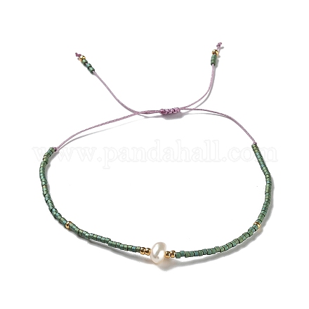 Glass Imitation Pearl & Seed Braided Bead Bracelets WO2637-16-1