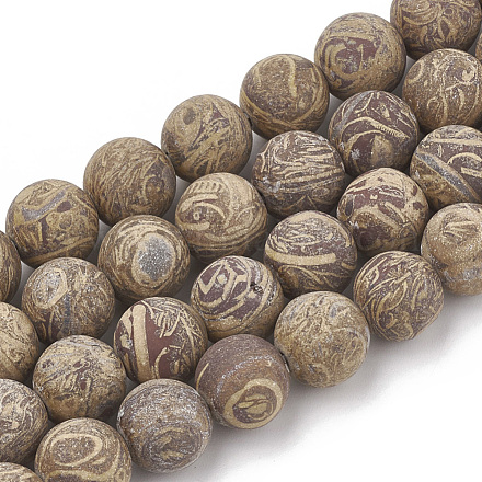 Chapelets de perles en jaspe de peau d'éléphant naturelle/pierre de miriam/pierre de calligraphie X-G-T106-125-1