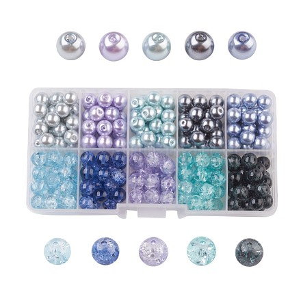 Kits de perles en verre craquelé & en verre peint à cuisson mixte HY-X0009-8mm-07-1