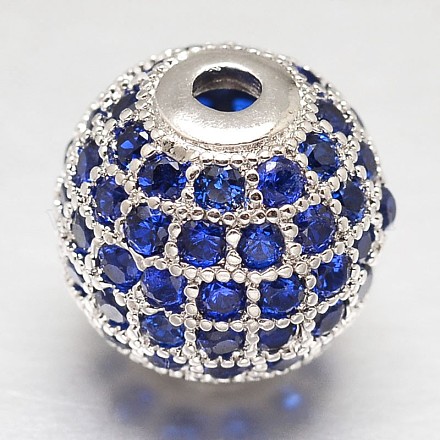 Perles rondes en laiton avec zircone cubique de micro pave X-ZIRC-L017-10mm-09P-1