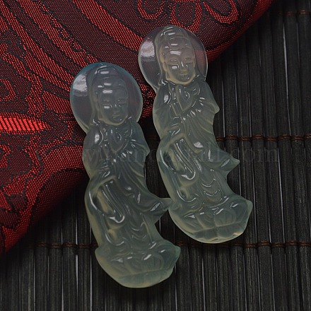 Buddhist Jewelry Natural Gemstone Agate Carved Avalokitesvara Pendants G-O001-01-1