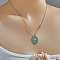 Vintage Brass Pave Clear Cubic Zirconia & Cyan Enamel Crown Eye Pendant Necklaces for Women, Perfect Gift for Girls, Golden, 15.75 inch(40cm)
