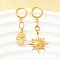 Sun & Palm 304 Stainless Steel Micro Pave Clear Cubic Zirconia Hoop Earrings, with Enamel, Left and Right, Real 18K Gold Plated, 46x12mm