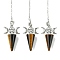 Natural Tiger Eye Cone Dowsing Pendulum Big Pendants, with Triple Moon Rack Plating Platinum Plated Brass Findings, Cadmium Free & Lead Free, 220~230mm, Hole: 1.5~2mm