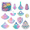 48Pcs 12 Style 201 Stainless Steel Filigree Pendants, Etched Metal Embellishments, Mixed Shapes, Rainbow Color, 4pcs/style