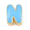 Brass Enamel Beads, Cadmium Free & Lead Free, Rack Plating, Long-Lasting Plated, Real 18K Gold Plated, Letter N, 14x11x6mm, Hole: 3x11mm