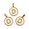 PVD Vacuum Plating 304 Stainless Steel with White Shell Pendants, Golden, Flat Round with Letter Charm, Letter.D, 18x16x1.5mm, Hole: 3x6mm