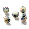 Handmade Lampwork Beads, Round with Dragonfly & Flower, Champagne Gold, 15~15.5x13.5~14mm, Hole: 2.8mm