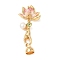 Brass Natural Pearl Enamel Fold Over Clasps, Lotus, Real 18K Gold Plated, Hot Pink, 40mm