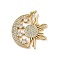 Brass Micro Pave Cubic Zirconia Pendants, Moon with Sun, with Jump Ring, Real 18K Gold Plated, 25.5x24.5x3mm, Hole: 3.2mm