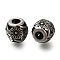 304 Stainless Steel European Beads, Large Hole Beads, Rondelle with Flower, Antique Silver, 9.5x9.5mm, Hole: 4mm
