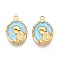 304 Stainless Steel Pendants, with Enamel, Oval with Mermaid Charm, Real 18K Gold Plated, Ion Plating(IP), Light Sky Blue, 18x12x2.5mm, Hole: 1.5mm