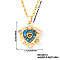Brass Colorful Cubic Zirconia Heart-shaped Pendant Necklaces, with Paua Shell, Golden, 15.75 inch(40cm)