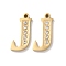 Real 14K Gold Plated 304 Stainless Steel Pendants, with Rhinestone, Letter J, 18x9.5x2mm, Hole: 1.2mm