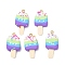 Handmade Polymer Clay Pendants, with Iron Loops, Ice Cream, Colorful, 34~35x16~17x6~7mm, Hole: 2mm