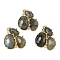 Natural Labradorite Links connectors, with Brass Findings, Faceted, Golden, 30.5~31x33x5mm, Hole: 1.8mm