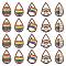 40Pcs 5 Styles Rainbow Printed Aspen Wood Big Pendants, Teardrop with Heart & Rainbow & Flag & Peace Sign & Sunflower Charm, Coconut Brown, 54.555x34~40x2.5mm, Hole: 1.8mm, 8pcs/style